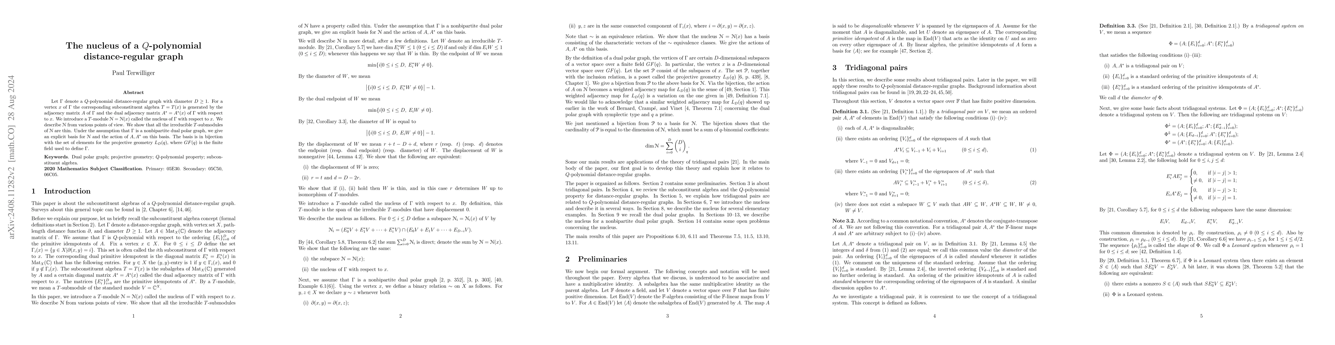 Thumbnail for The nucleus of a $Q$-polynomial distance-regular graph