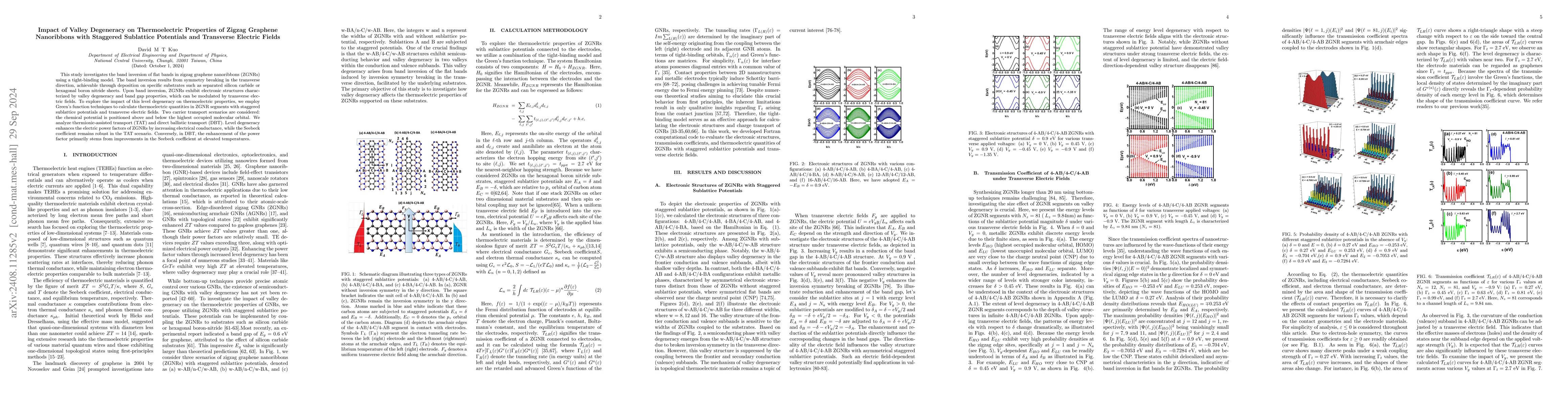 Thumbnail for Impact of Valley Degeneracy on Thermoelectric Properties of Zigzag
  Graphene Nanoribbons with Staggered Sublattice Potentials and Transverse
  Electric Fields