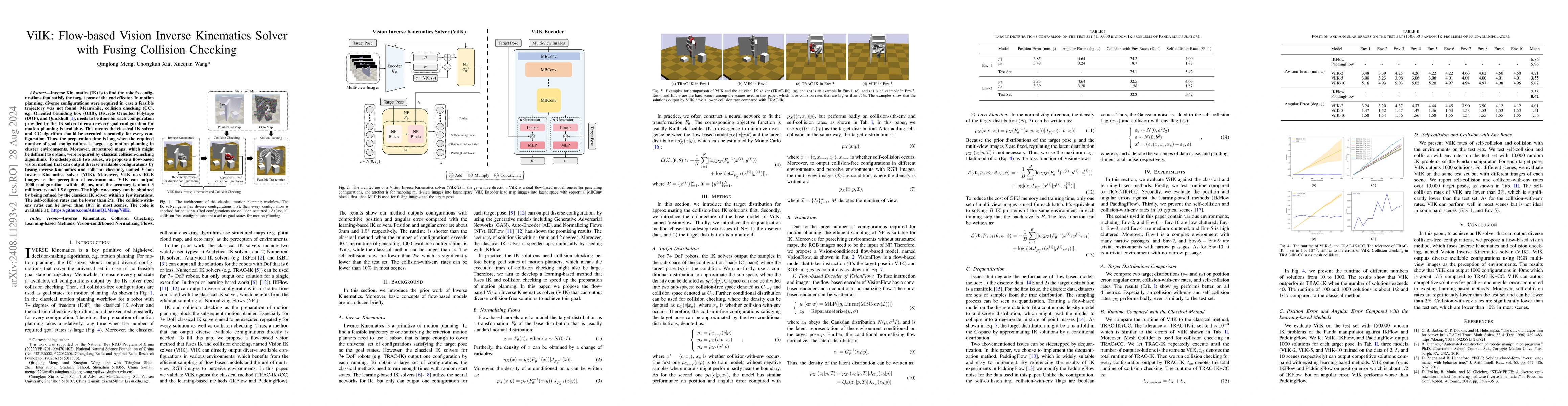 Thumbnail for ViIK: Flow-based Vision Inverse Kinematics Solver with Fusing Collision
  Checking