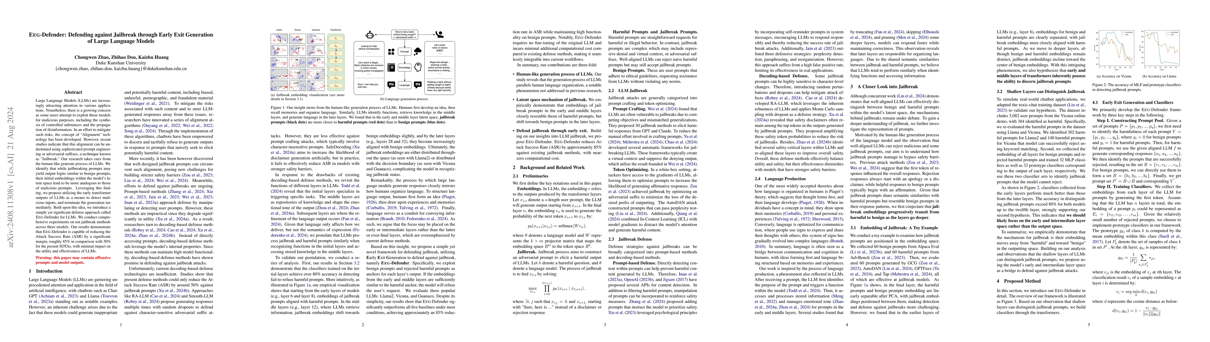 Thumbnail for EEG-Defender: Defending against Jailbreak through Early Exit Generation
  of Large Language Models