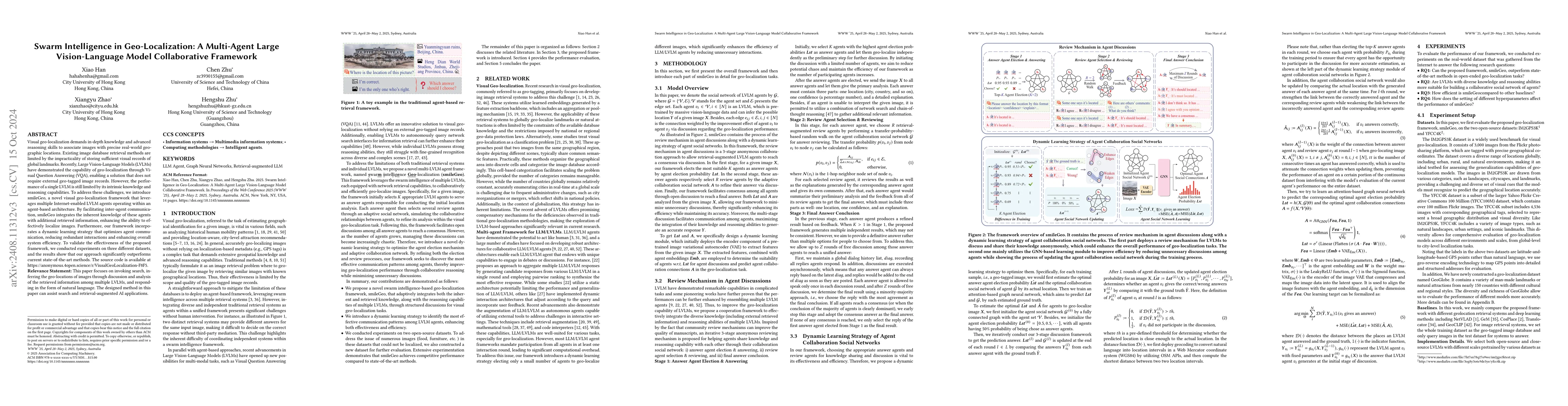 Thumbnail for Swarm Intelligence in Geo-Localization: A Multi-Agent Large
  Vision-Language Model Collaborative Framework
