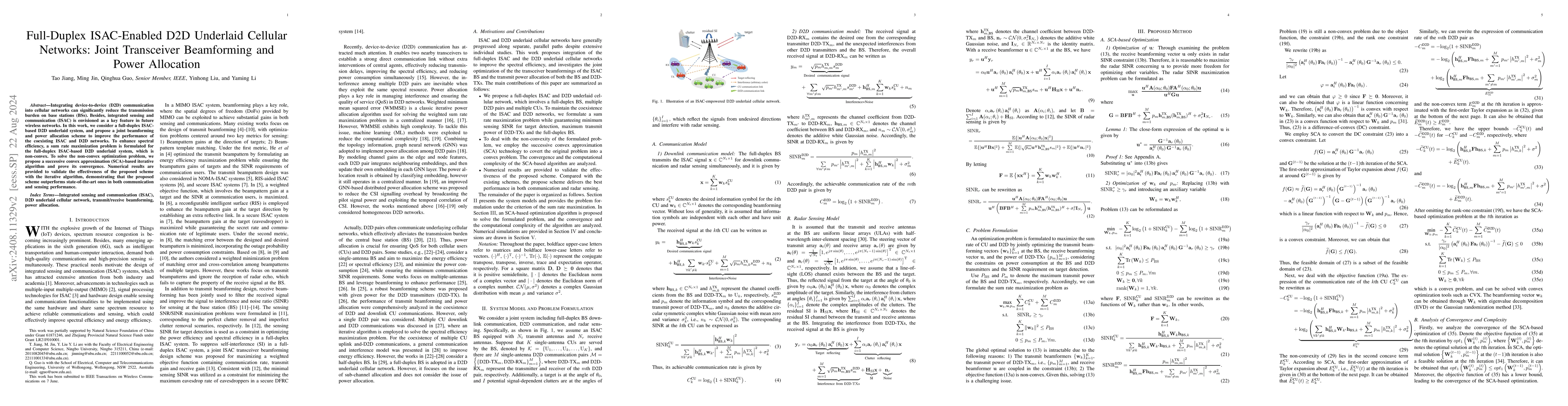 Thumbnail for Full-Duplex ISAC-Enabled D2D Underlaid Cellular Networks: Joint
  Transceiver Beamforming and Power Allocation