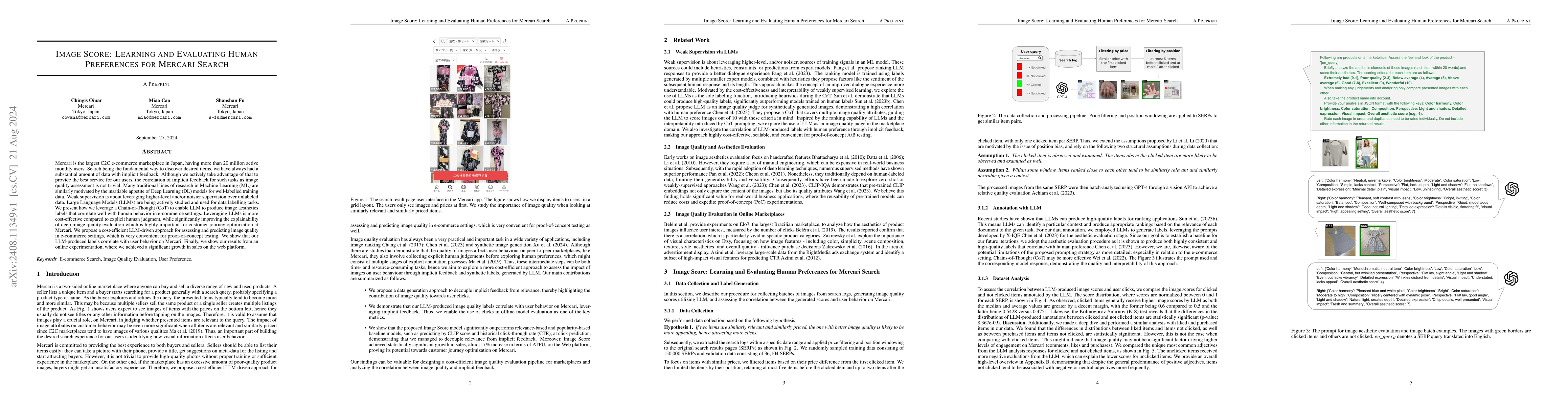 Thumbnail for Image Score: Learning and Evaluating Human Preferences for Mercari
  Search