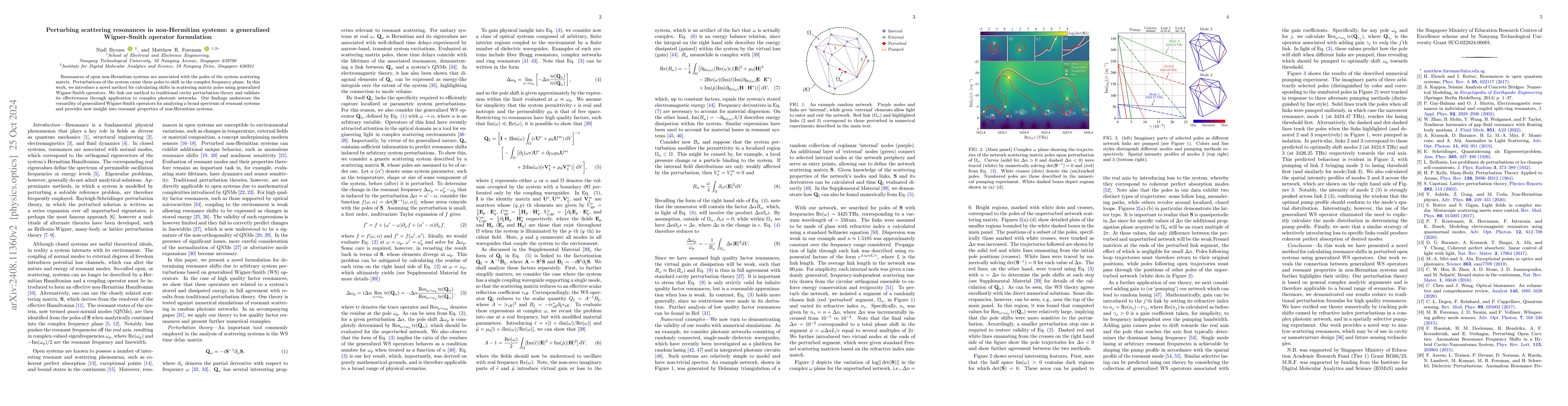 Thumbnail for Perturbing scattering resonances in non-Hermitian systems: a generalized
  Wigner-Smith operator formulation