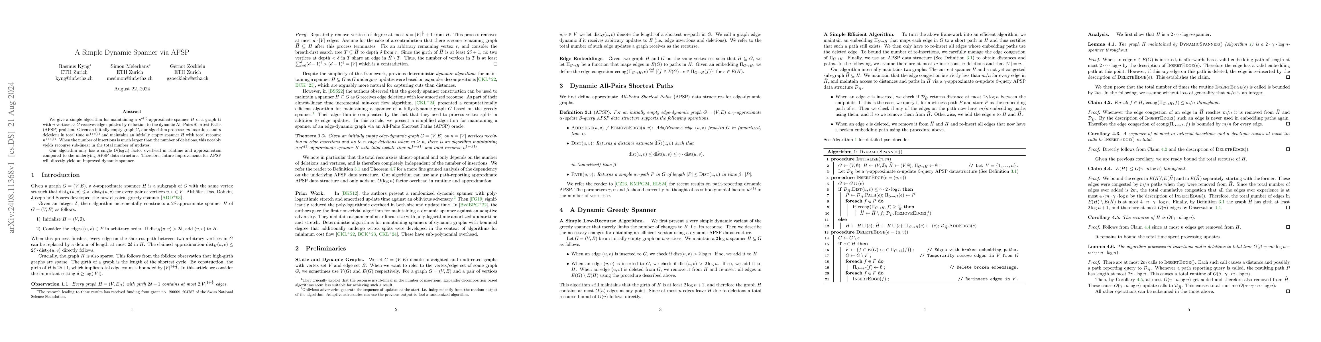Thumbnail for A Simple Dynamic Spanner via APSP
