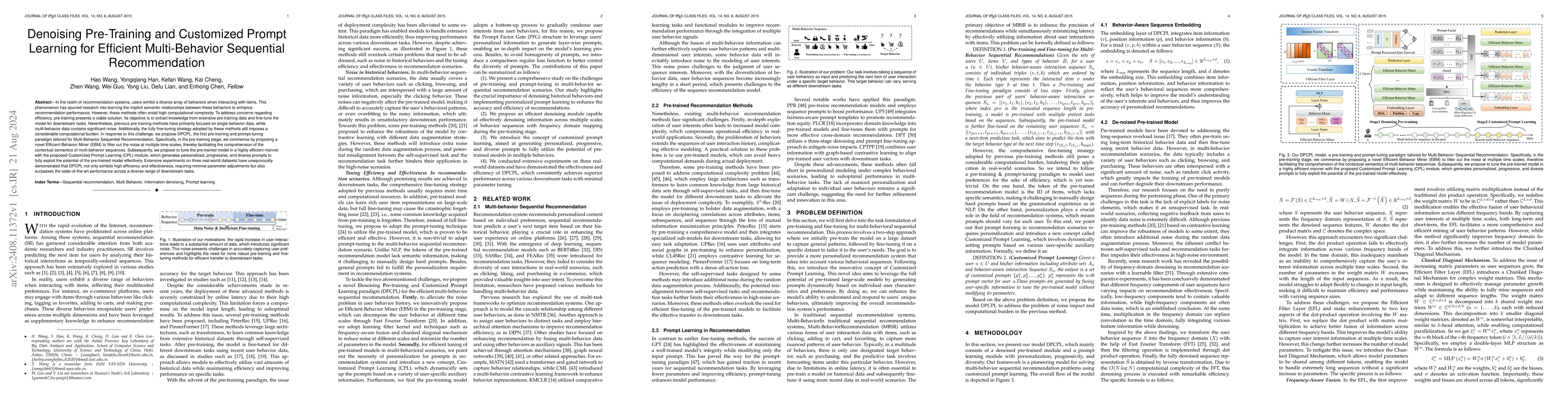 Thumbnail for Denoising Pre-Training and Customized Prompt Learning for Efficient
  Multi-Behavior Sequential Recommendation