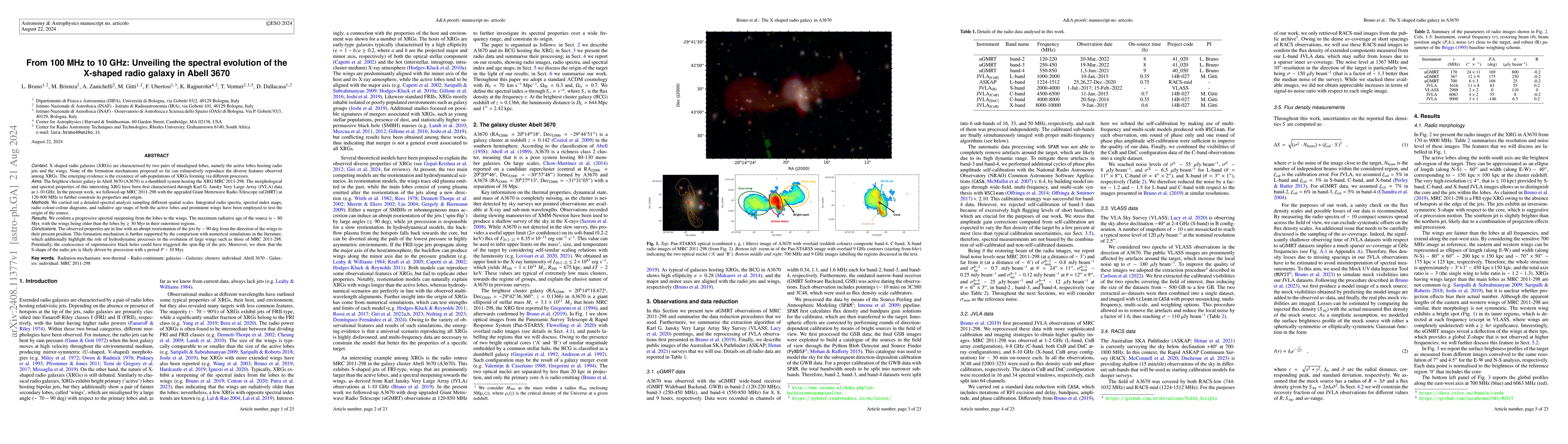 Thumbnail for From 100 MHz to 10 GHz: Unveiling the spectral evolution of the X-shaped
  radio galaxy in Abell 3670