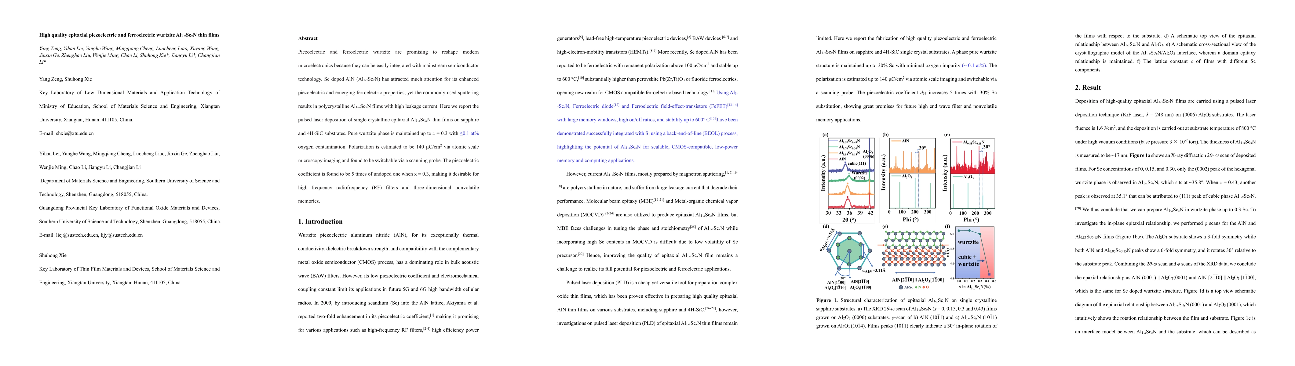 Thumbnail for High quality epitaxial piezoelectric and ferroelectric wurtzite
  Al$_{1-x}$Sc$_x$N thin films