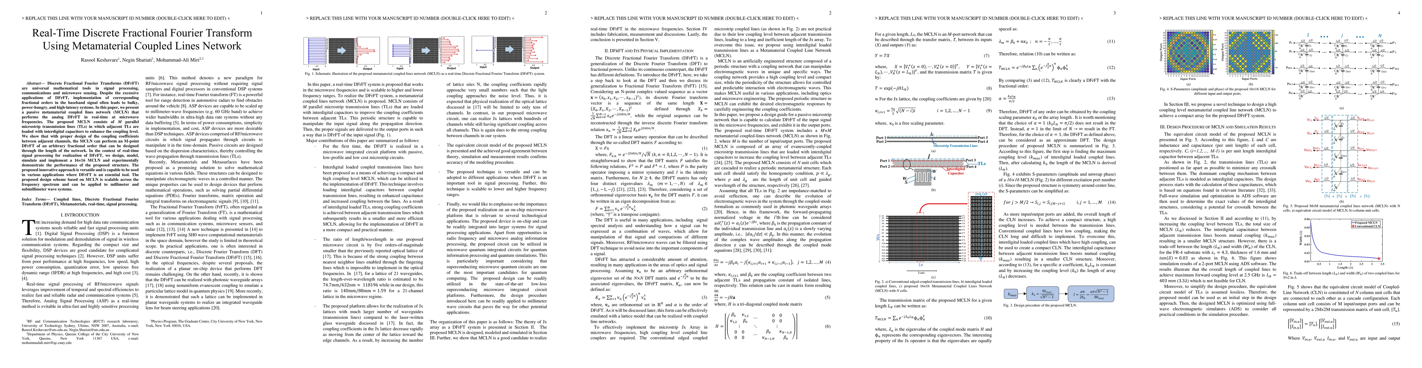 Thumbnail for Real-Time Discrete Fractional Fourier Transform Using Metamaterial
  Coupled Lines Network