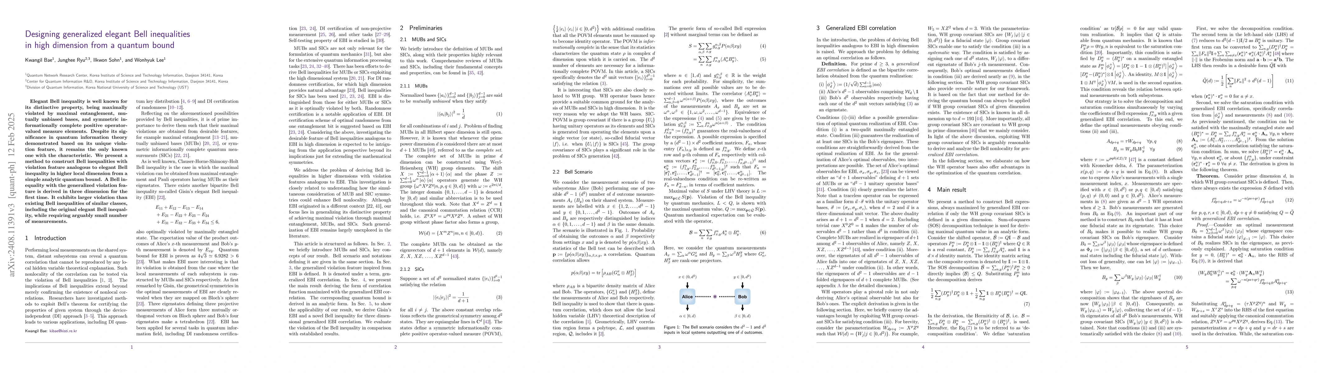 Thumbnail for Designing generalized elegant Bell inequalities in high dimension from a
  quantum bound
