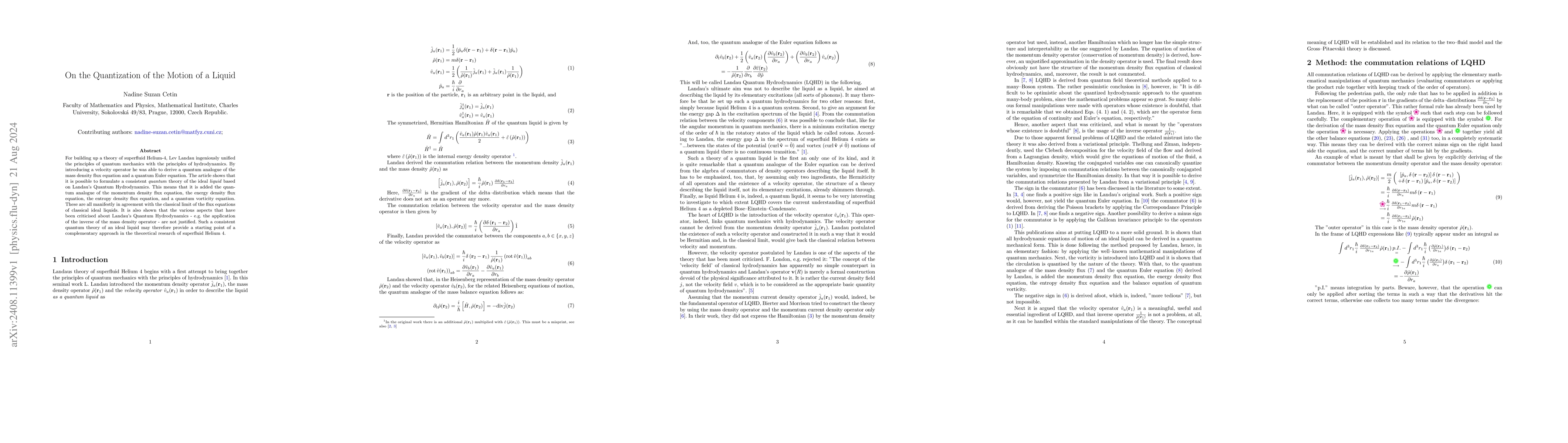 Thumbnail for On the Quantization of the Motion of Liquids