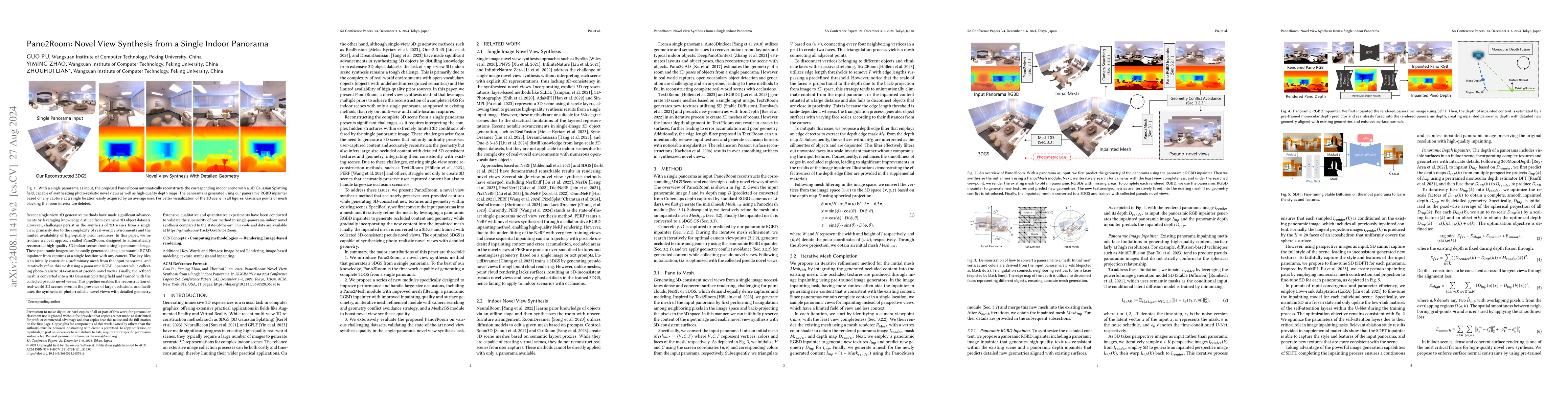 Thumbnail for Pano2Room: Novel View Synthesis from a Single Indoor Panorama