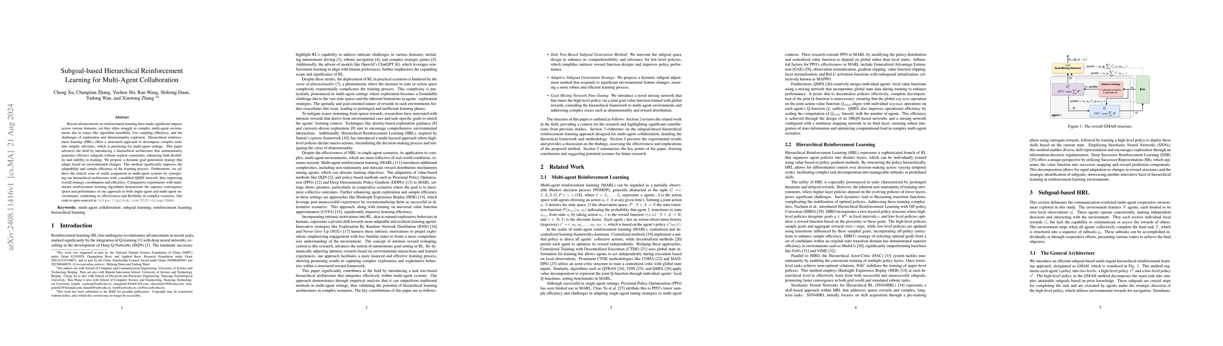 Thumbnail for Subgoal-based Hierarchical Reinforcement Learning for Multi-Agent
  Collaboration