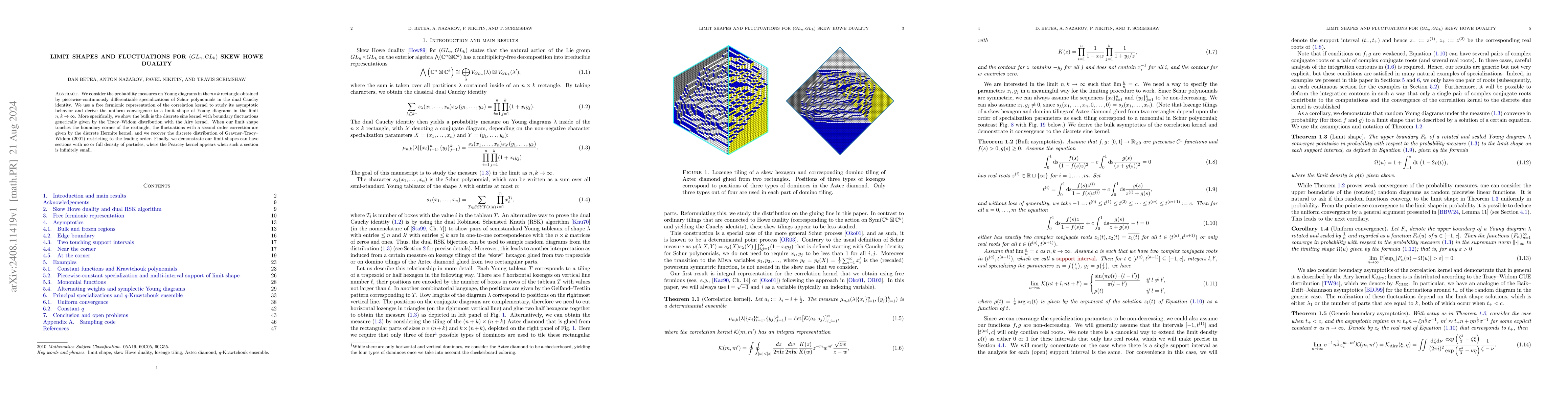 Thumbnail for Limit shapes and fluctuations for $(GL_n, GL_k)$ skew Howe duality