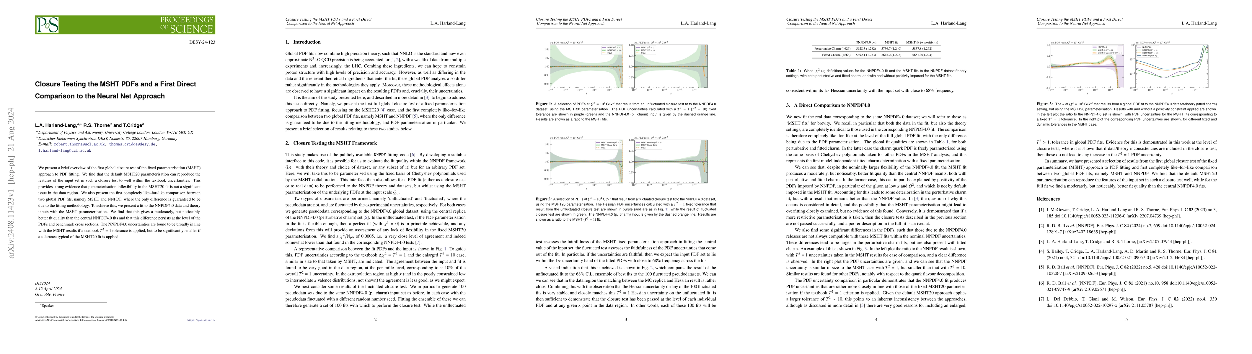 Thumbnail for Closure Testing the MSHT PDFs and a First Direct Comparison to the
  Neural Net Approach
