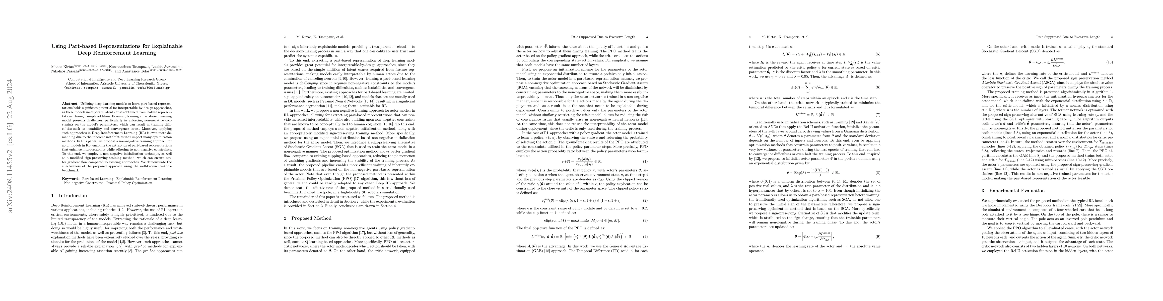 Thumbnail for Using Part-based Representations for Explainable Deep Reinforcement
  Learning