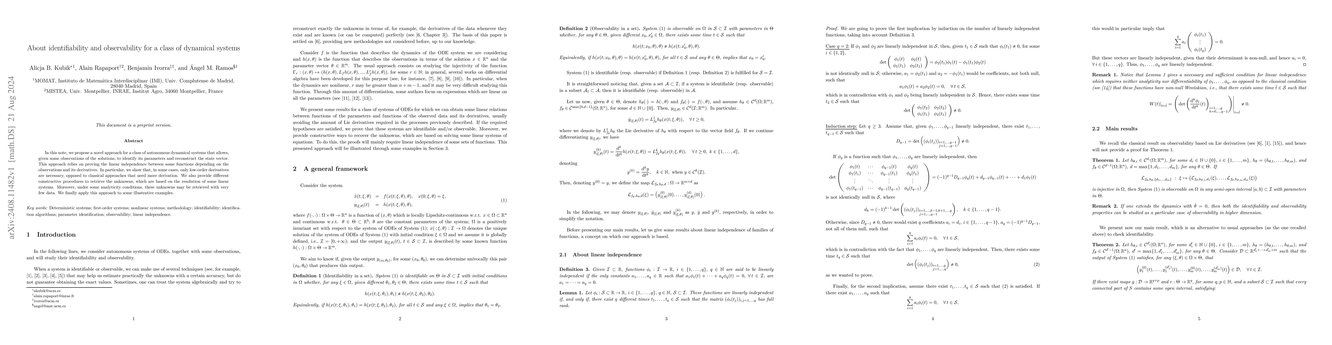 Thumbnail for About identifiability and observability for a class of dynamical systems