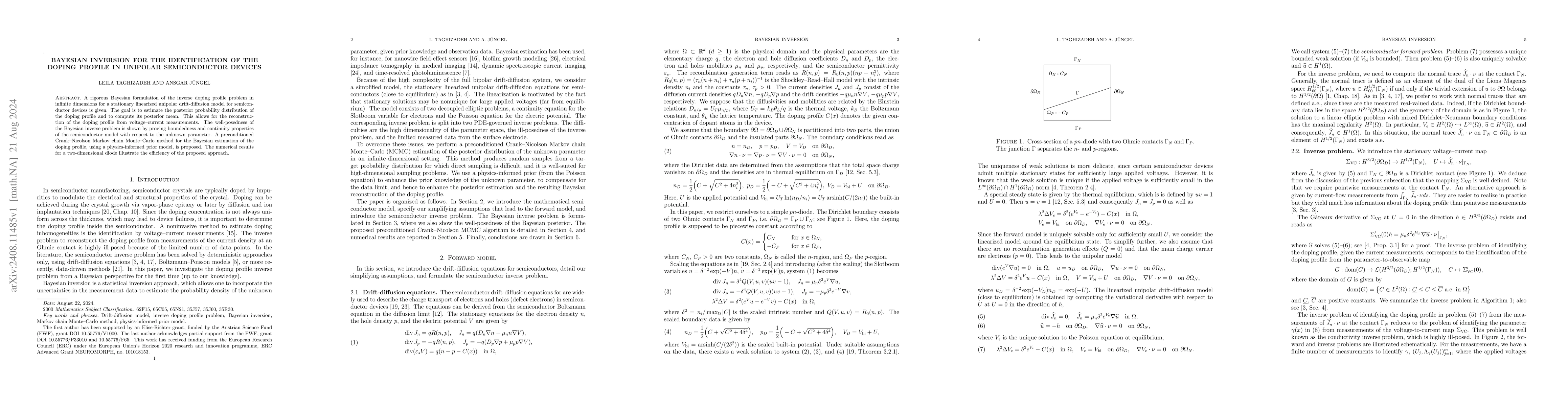 Thumbnail for Bayesian inversion for the identification of the doping profile in
  unipolar semiconductor devices