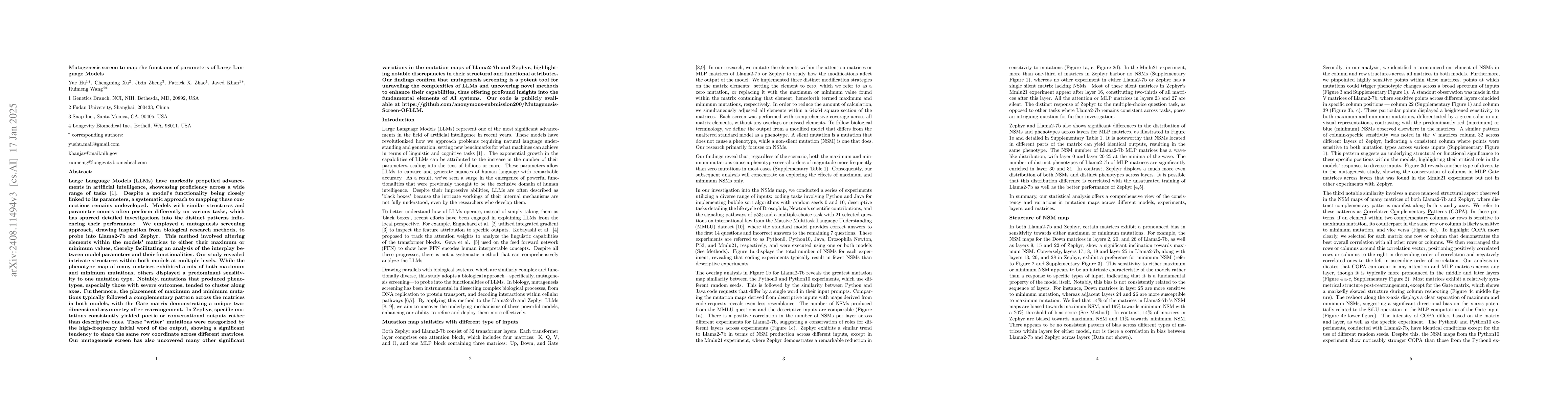 Thumbnail for Mutagenesis screen to map the functionals of parameters of Large
  Language Models