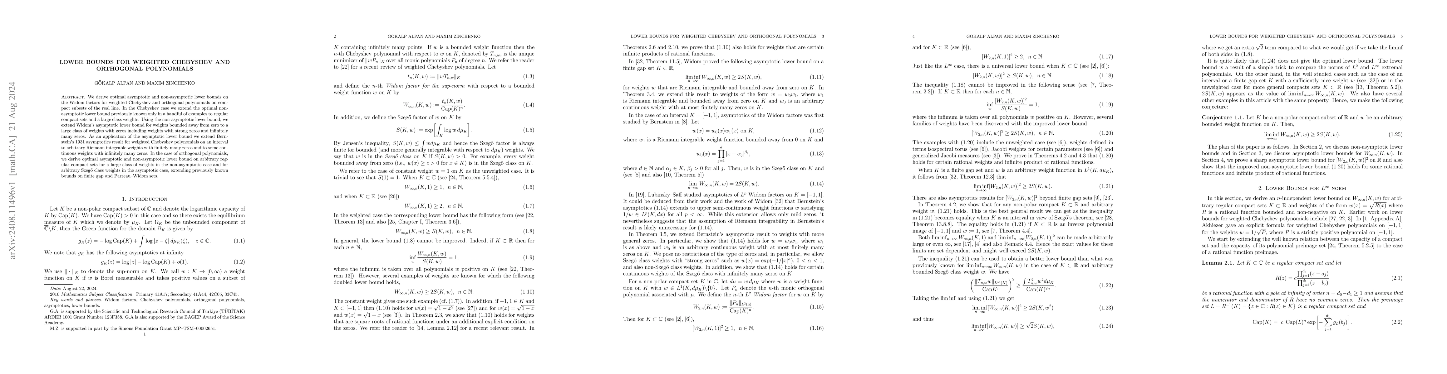 Thumbnail for Lower Bounds for Weighted Chebyshev and Orthogonal Polynomials