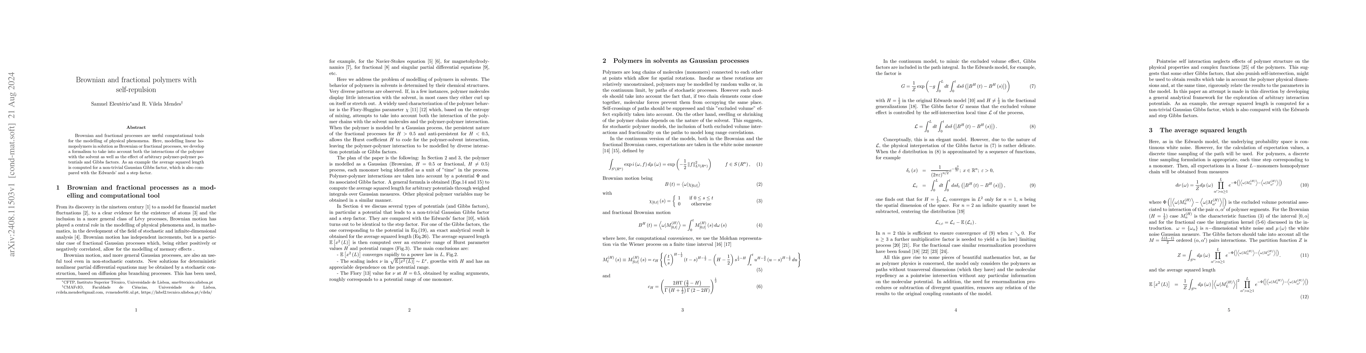 Thumbnail for Brownian and fractional polymers with self-repulsion