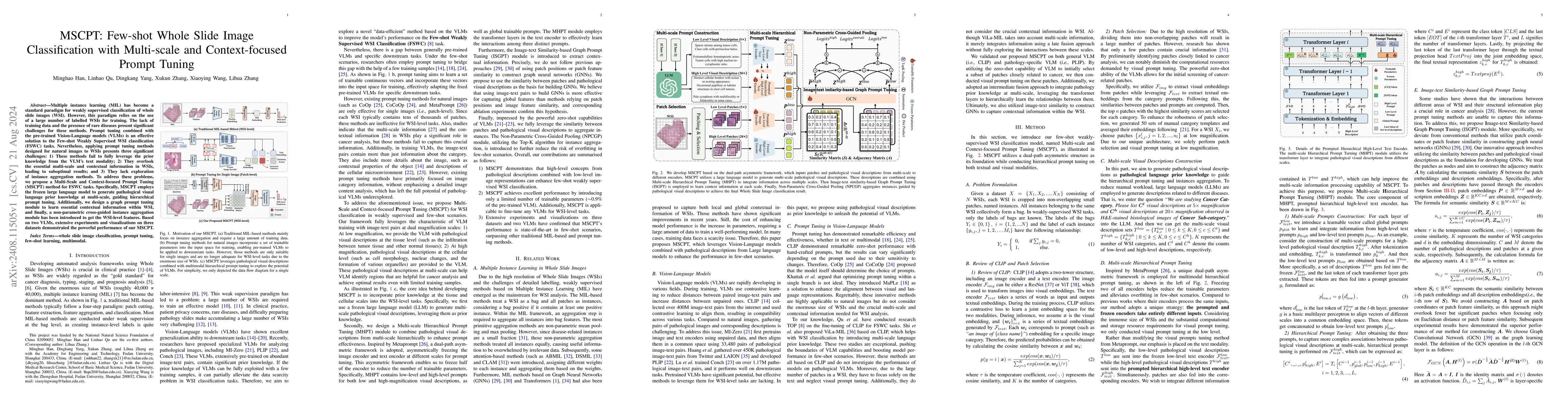 Thumbnail for MSCPT: Few-shot Whole Slide Image Classification with Multi-scale and
  Context-focused Prompt Tuning