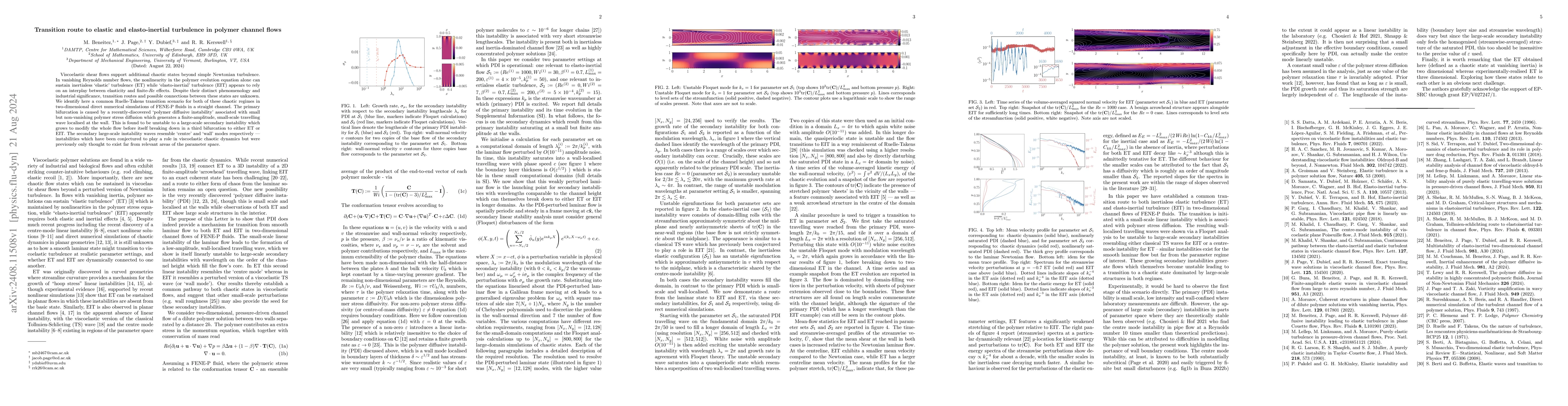 Thumbnail for Transition route to elastic and elasto-inertial turbulence in polymer
  channel flows