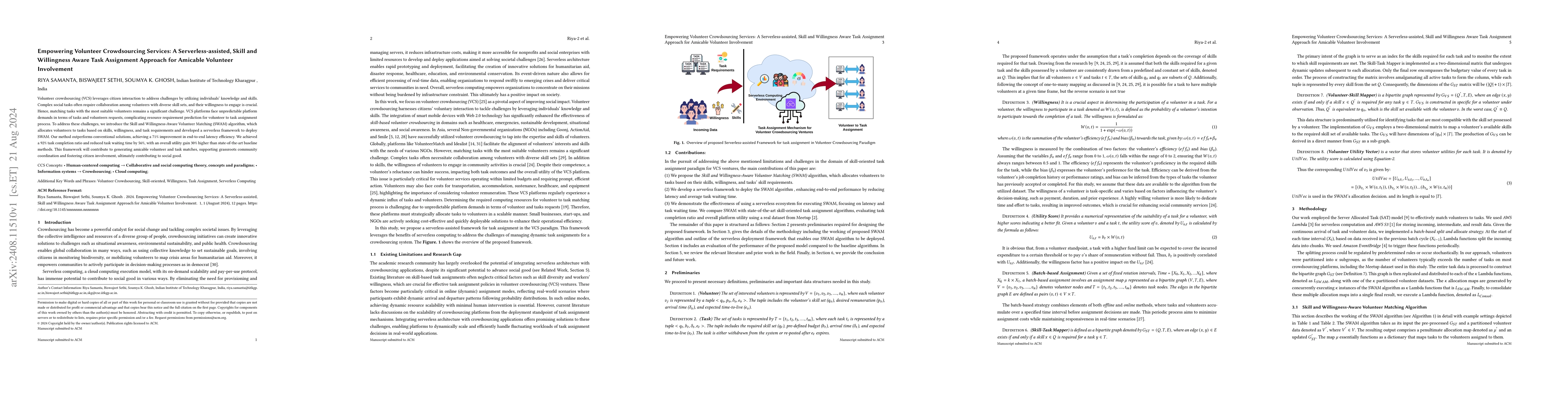 Thumbnail for Empowering Volunteer Crowdsourcing Services: A Serverless-assisted,
  Skill and Willingness Aware Task Assignment Approach for Amicable Volunteer
  Involvement