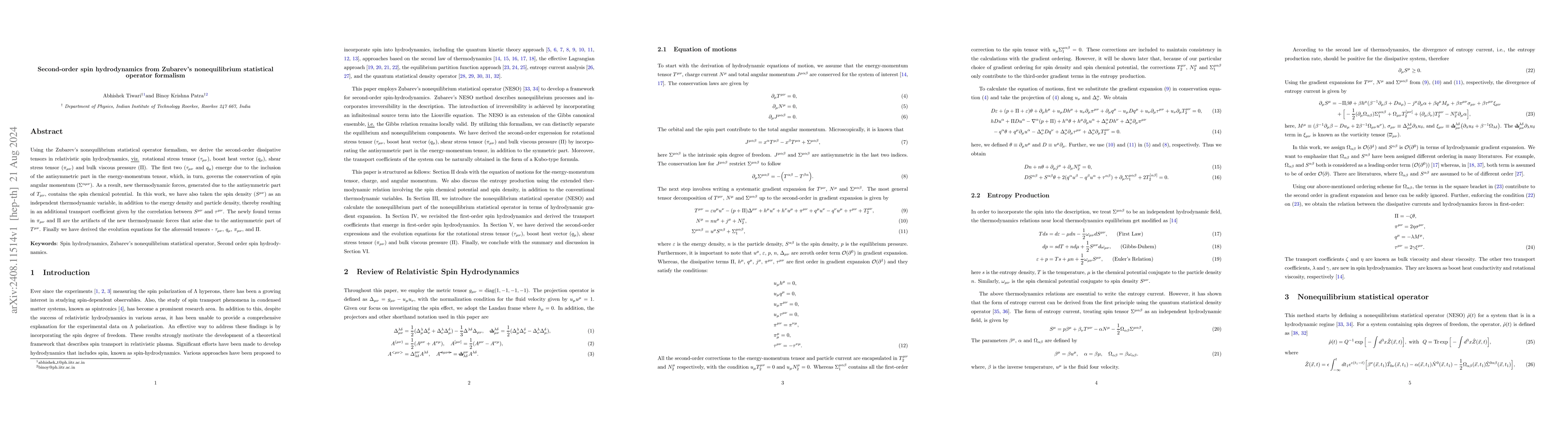 Thumbnail for Second-order spin hydrodynamics from Zubarev's nonequilibrium
  statistical operator formalism