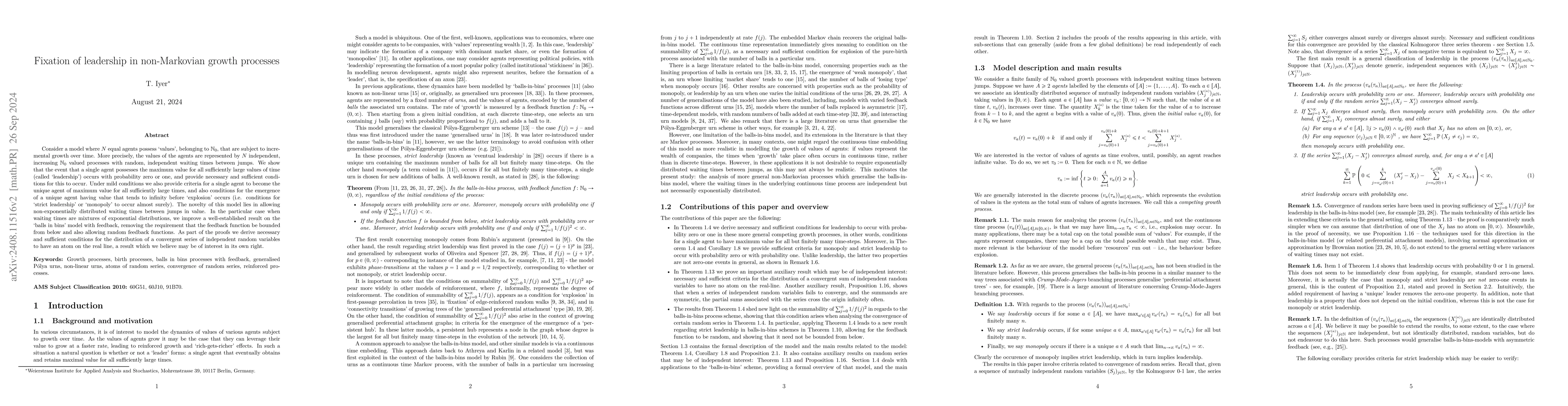 Thumbnail for Fixation of leadership in non-Markovian growth processes