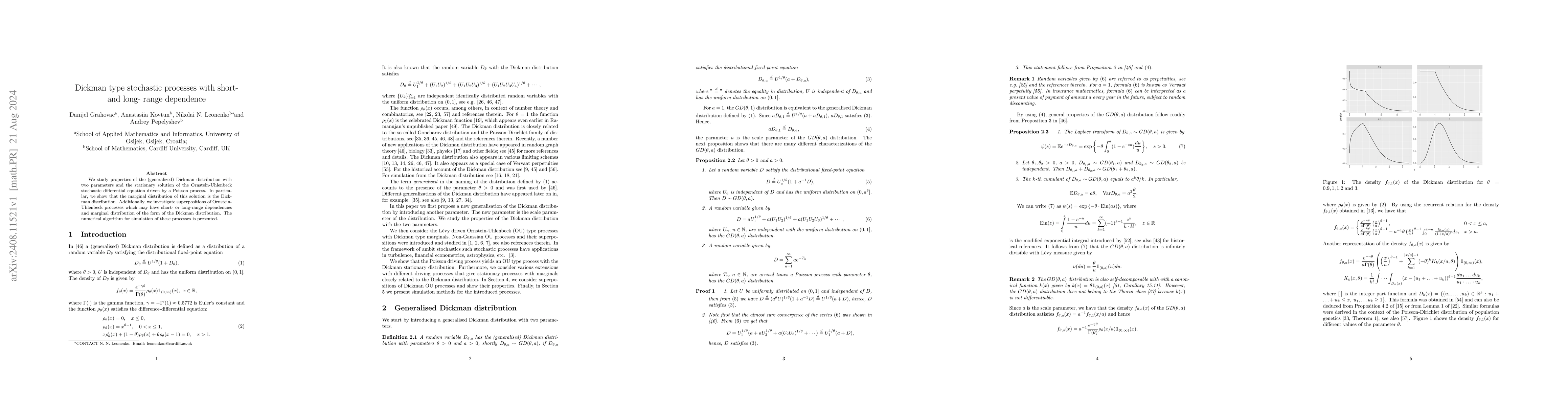 Thumbnail for Dickman type stochastic processes with short- and long- range dependence