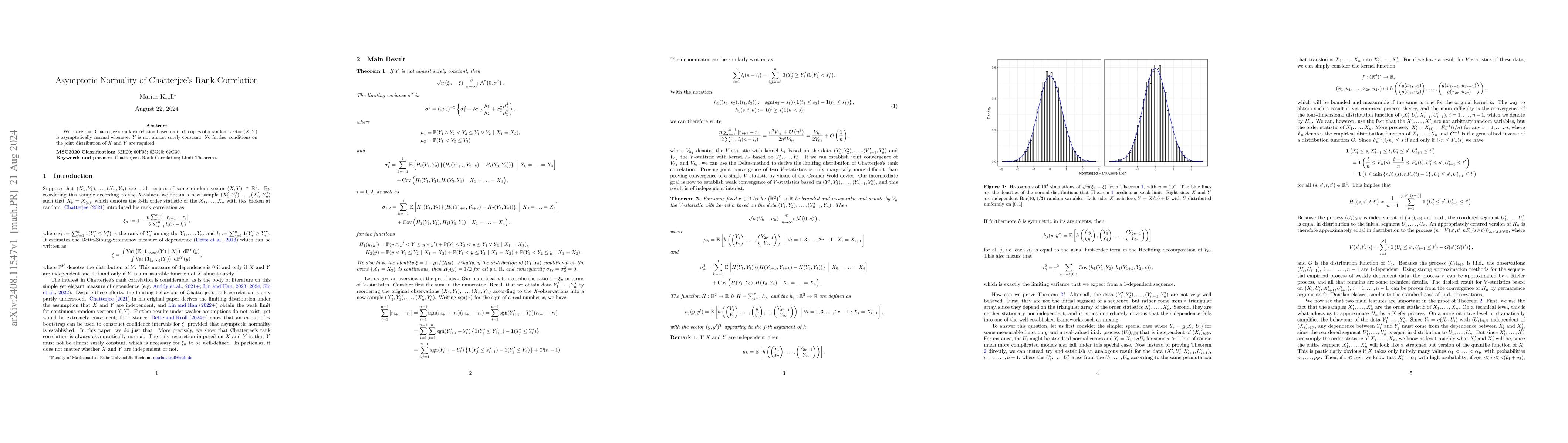 Thumbnail for Asymptotic Normality of Chatterjee's Rank Correlation