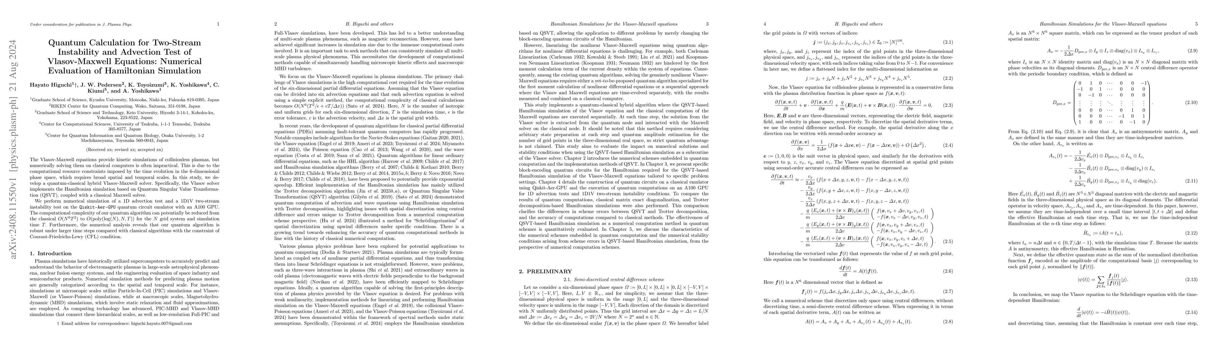Thumbnail for Quantum Calculation for Two-Stream Instability and Advection Test of
  Vlasov-Maxwell Equations: Numerical Evaluation of Hamiltonian Simulation