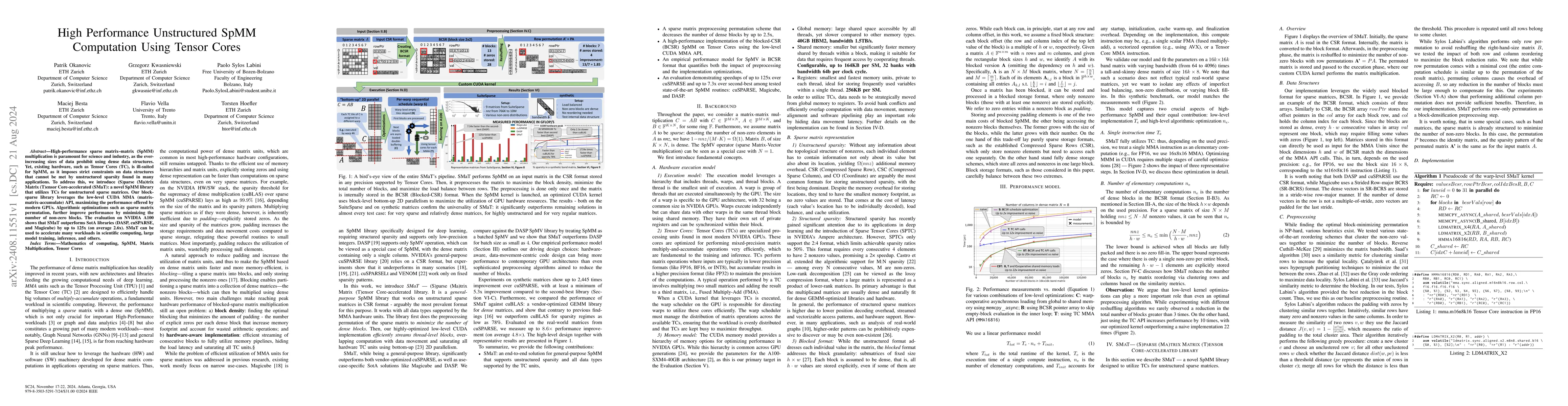 Thumbnail for High Performance Unstructured SpMM Computation Using Tensor Cores