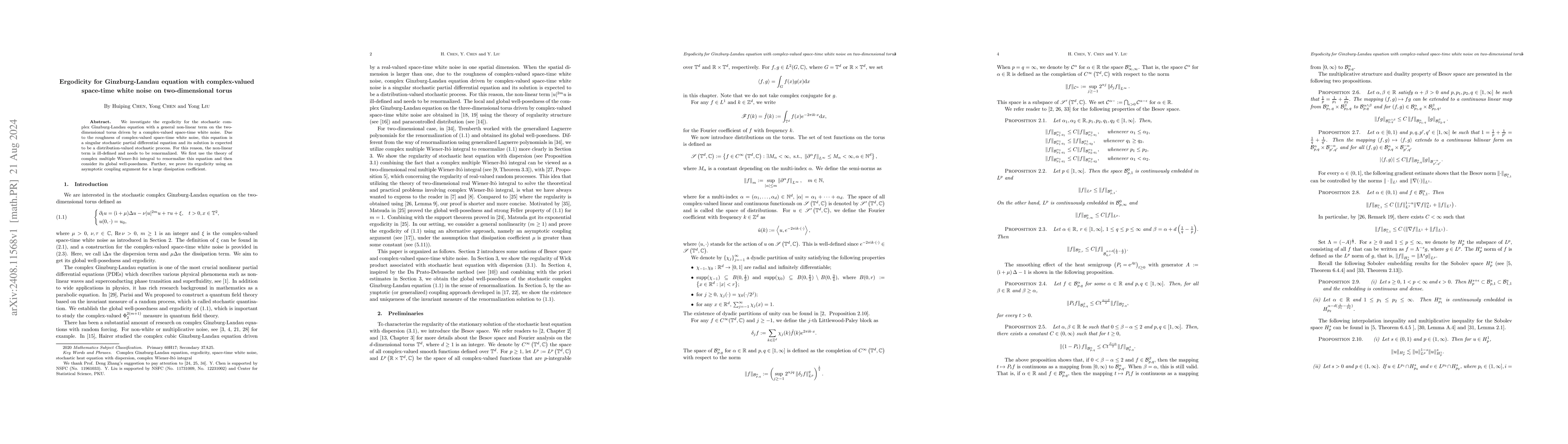 Thumbnail for Ergodicity for Ginzburg-Landau equation with complex-valued space-time
  white noise on two-dimensional torus