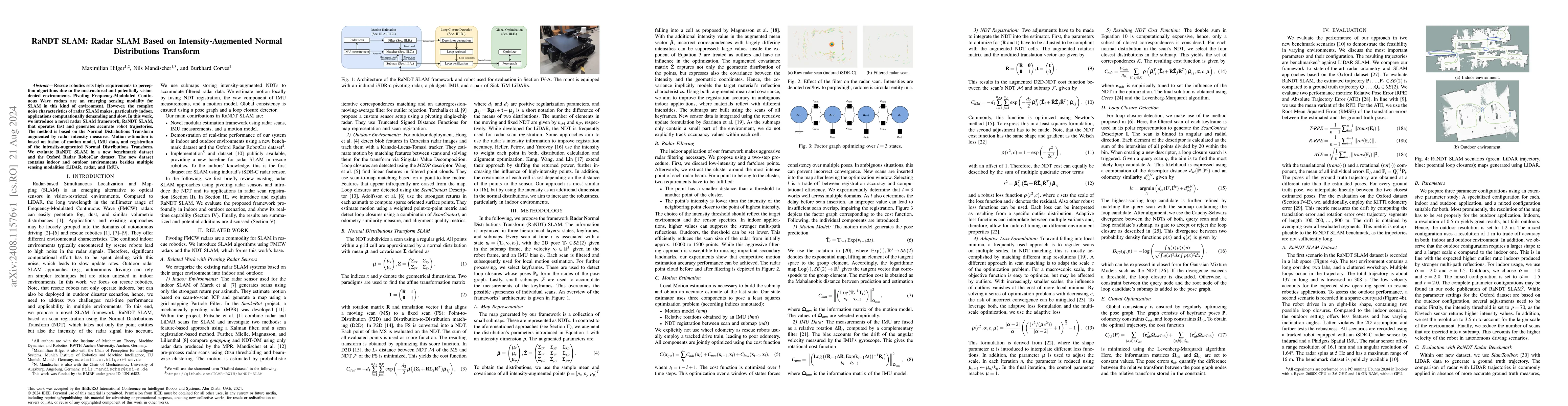 Thumbnail for RaNDT SLAM: Radar SLAM Based on Intensity-Augmented Normal Distributions
  Transform