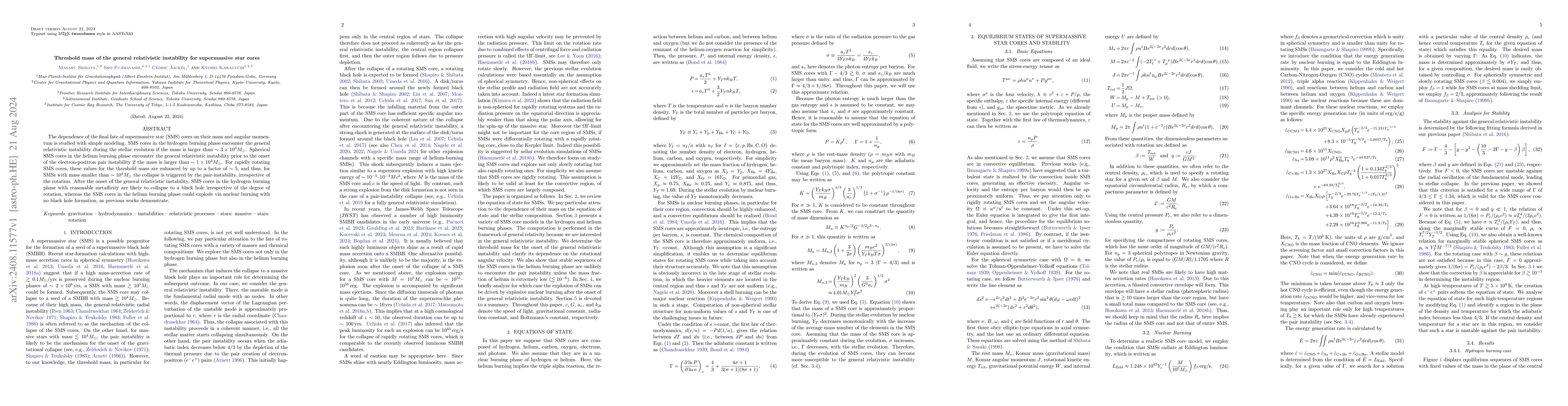 Thumbnail for Threshold mass of the general relativistic instability for supermassive
  star cores