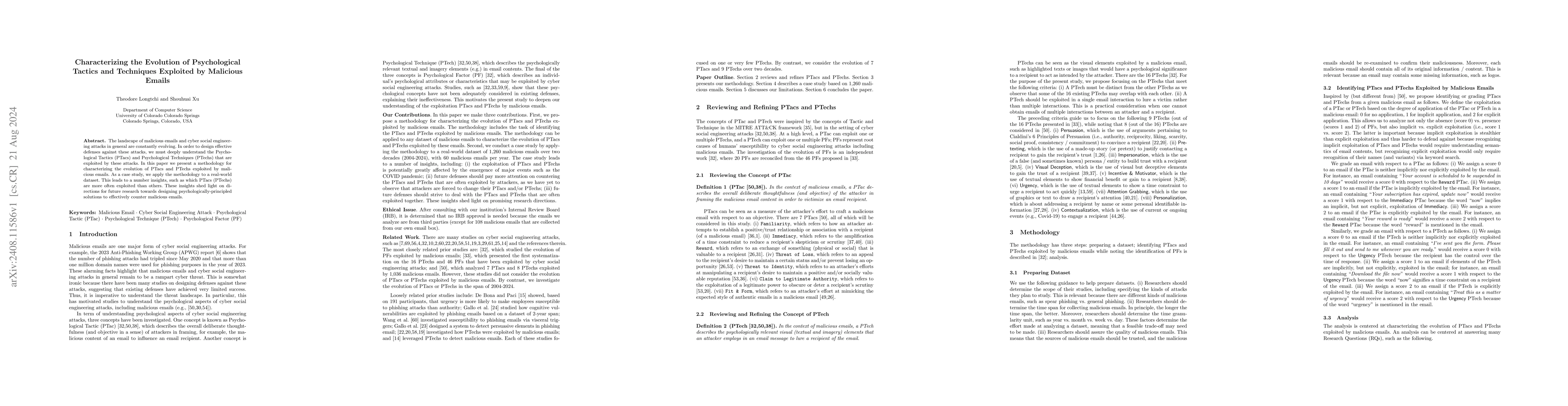 Thumbnail for Characterizing the Evolution of Psychological Tactics and Techniques
  Exploited by Malicious Emails