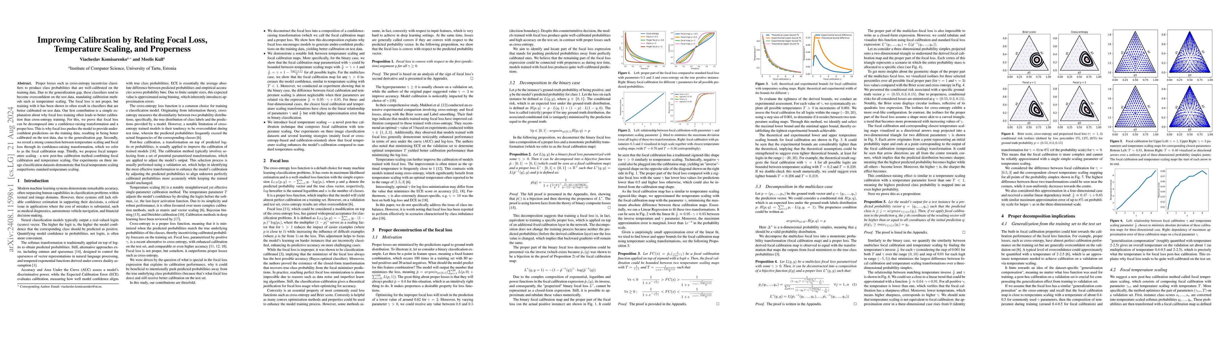Thumbnail for Improving Calibration by Relating Focal Loss, Temperature Scaling, and
  Properness
