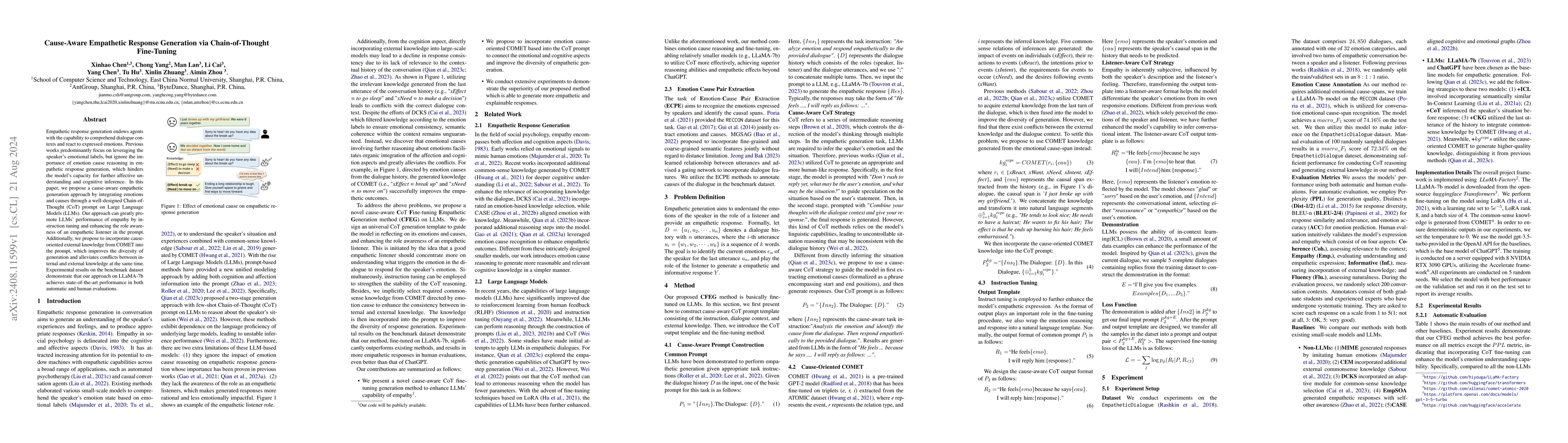 Thumbnail for Cause-Aware Empathetic Response Generation via Chain-of-Thought
  Fine-Tuning