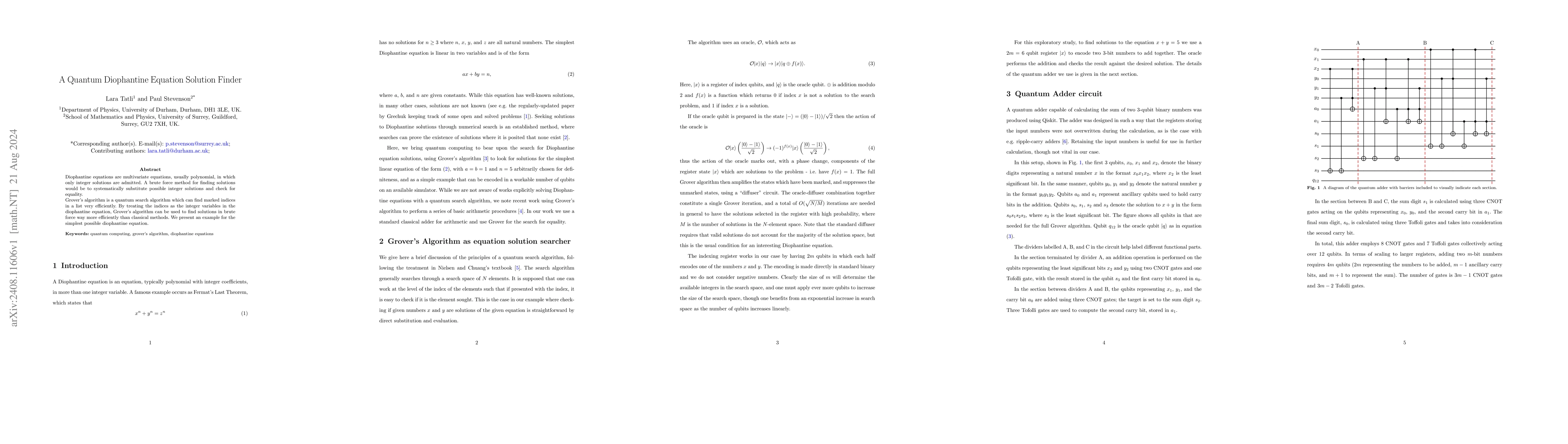 Thumbnail for A Quantum Diophantine Equation Solution Finder