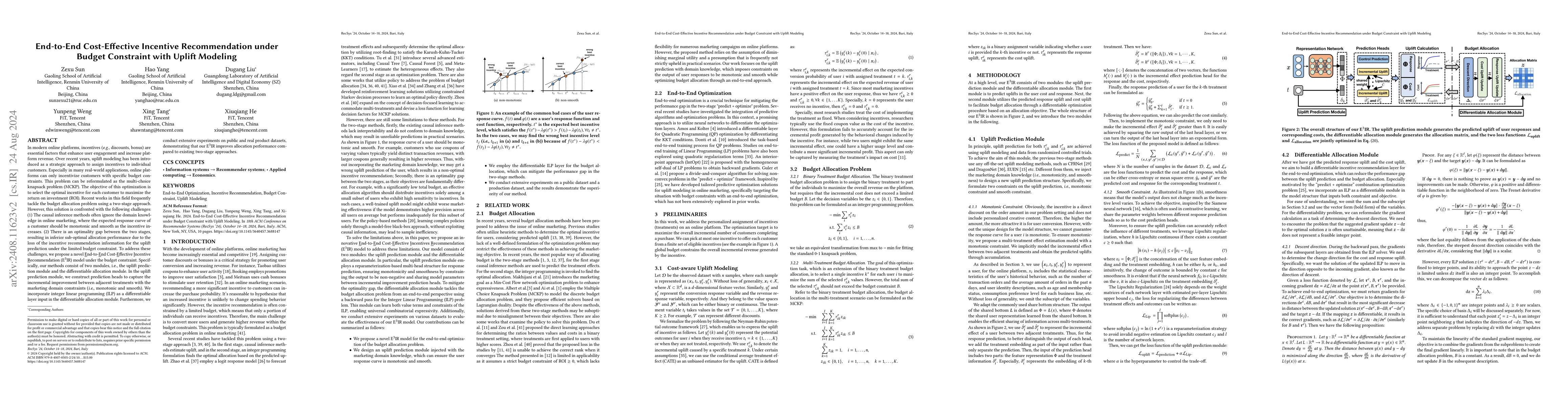 Thumbnail for End-to-End Cost-Effective Incentive Recommendation under Budget
  Constraint with Uplift Modeling