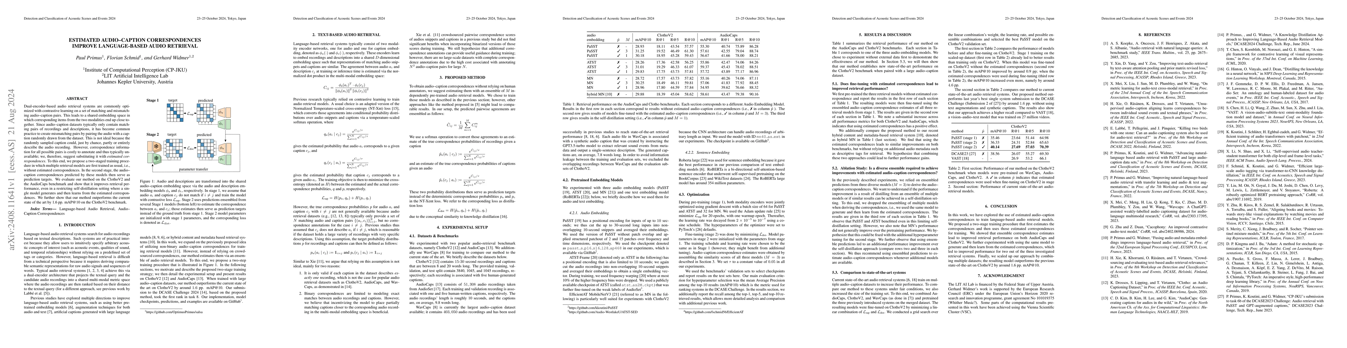Thumbnail for Estimated Audio-Caption Correspondences Improve Language-Based Audio
  Retrieval