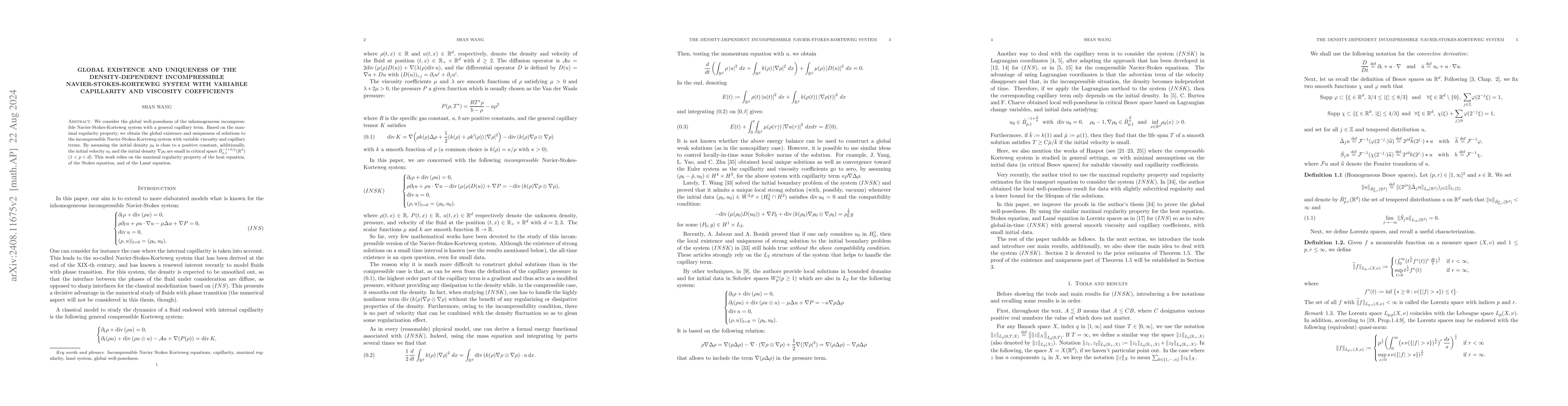 Thumbnail for Global existence and uniqueness of the density-dependent incompressible
  Navier-Stokes-Korteweg system with variable capillarity and viscosity
  coefficients