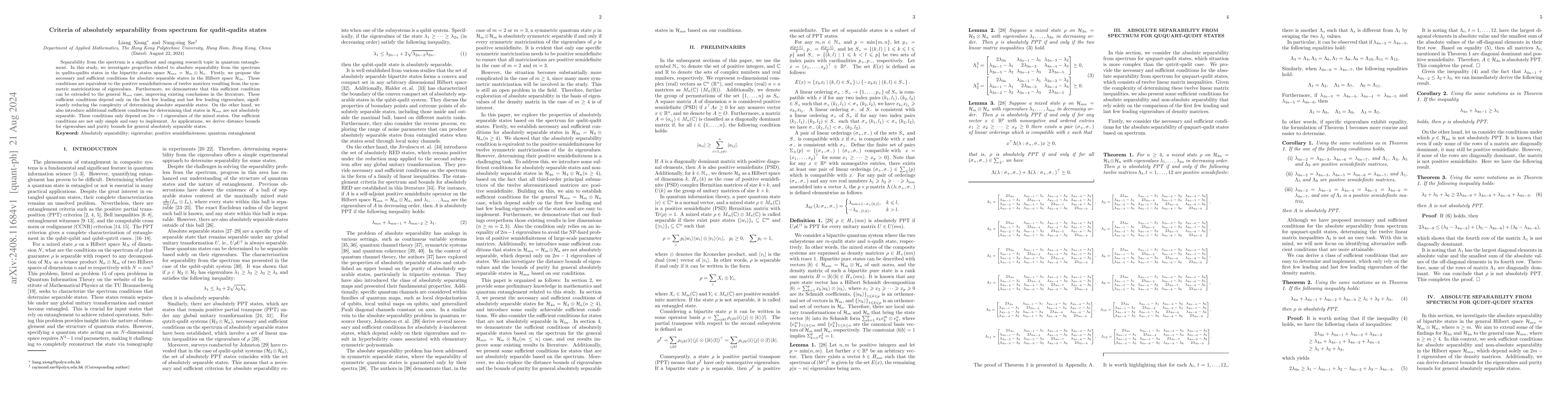 Thumbnail for Criteria of absolutely separability from spectrum for qudit-qudits
  states