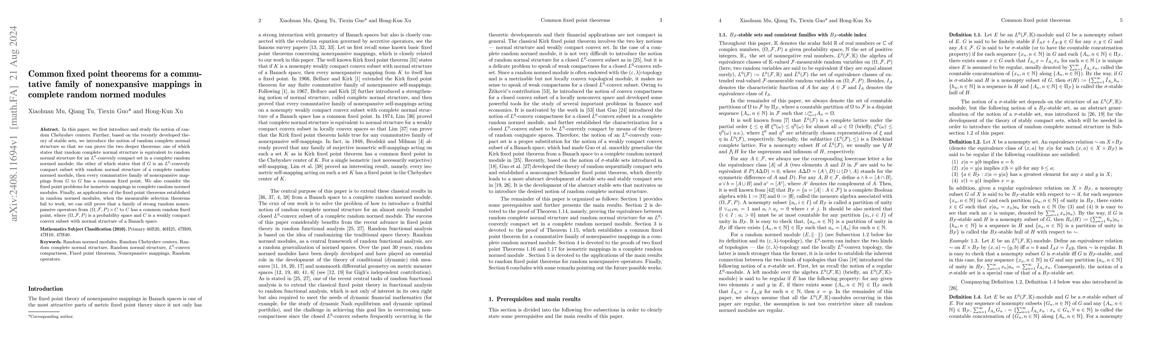 Thumbnail for Common fixed point theorems for a commutative family of nonexpansive
  mappings in complete random normed modules