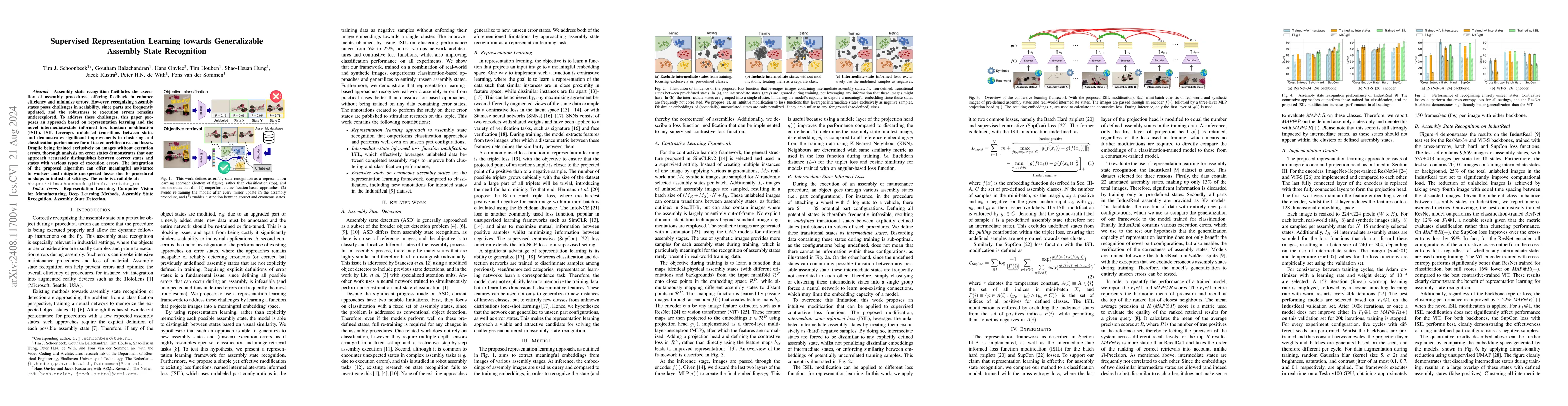 Thumbnail for Supervised Representation Learning towards Generalizable Assembly State
  Recognition