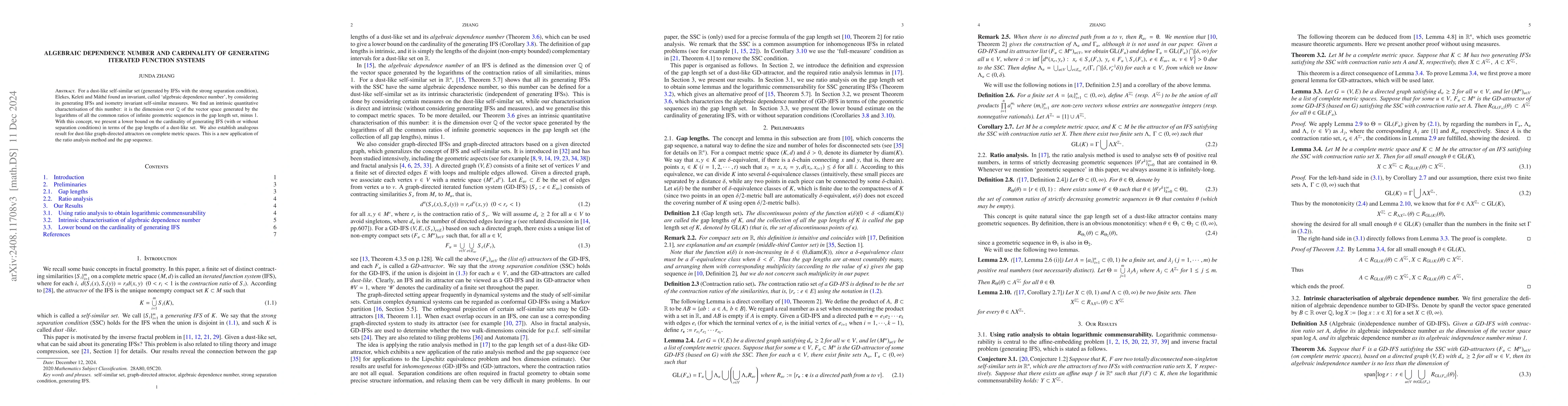 Thumbnail for Algebraic dependence number and cardinality of generating iterated
  function systems