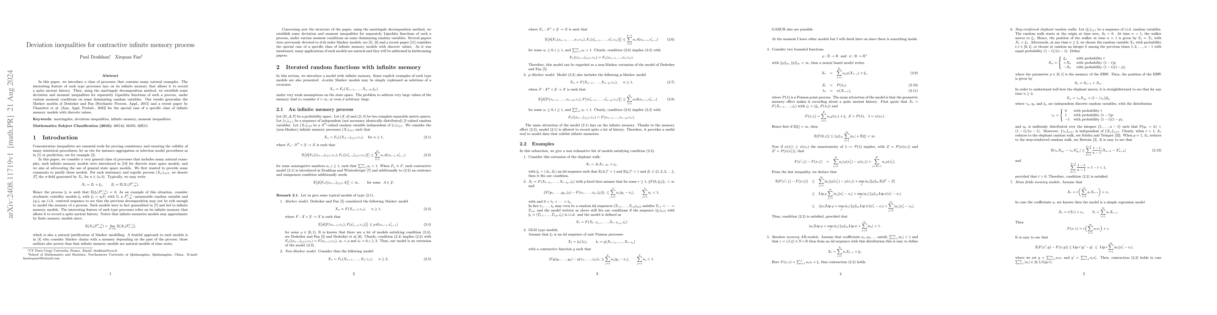 Thumbnail for Deviation inequalities for contractive infinite memory process