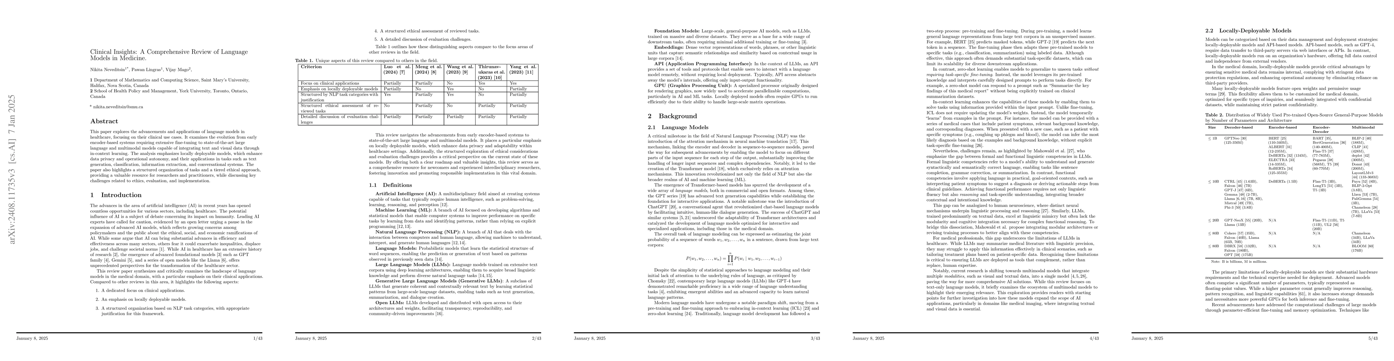 Thumbnail for Clinical Insights: A Comprehensive Review of Language Models in Medicine